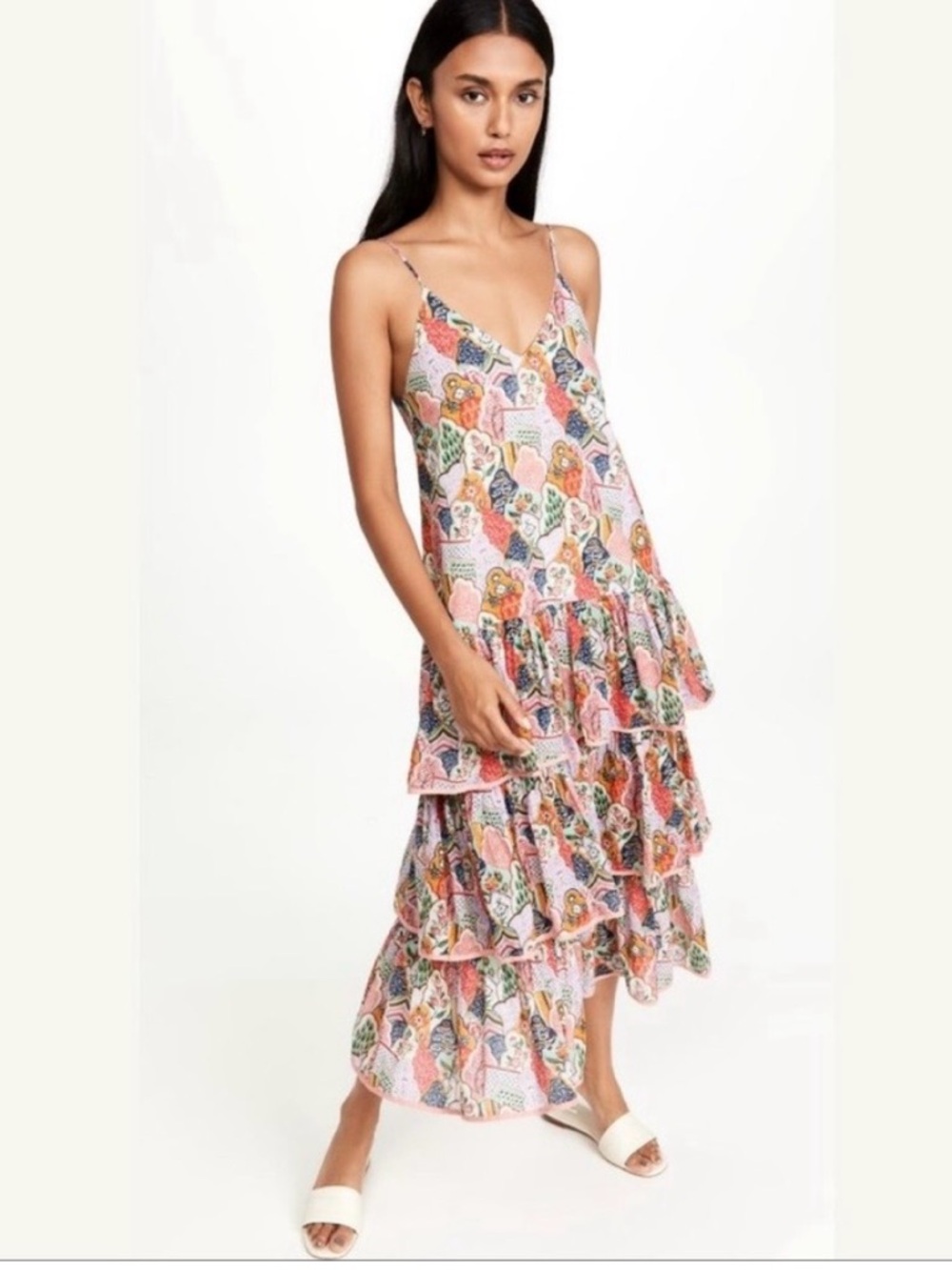 RHODE Vena tiered Ruffle sleeveless long dress multicolor sundress size XS